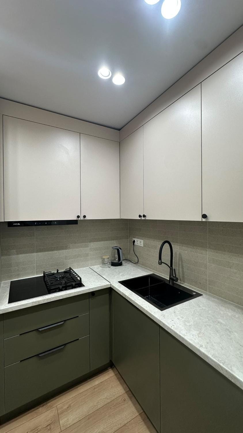 Kitchen or kitchenette, stove
