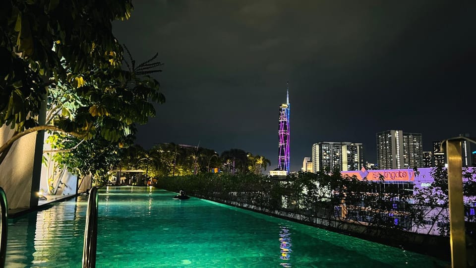 Property building, Night, City view, Pool view, Swimming pool
