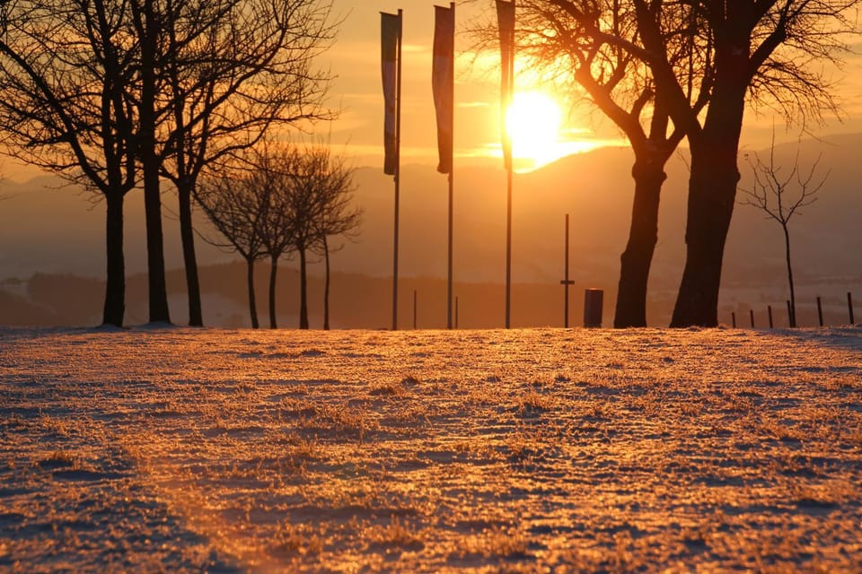 Winter, Mountain view, Sunrise