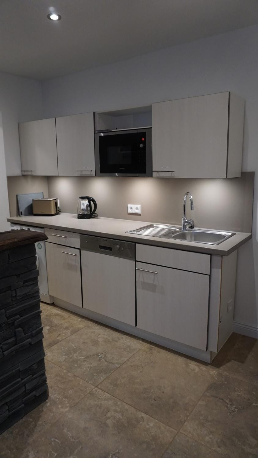 Kitchen or kitchenette, dishwasher, stove