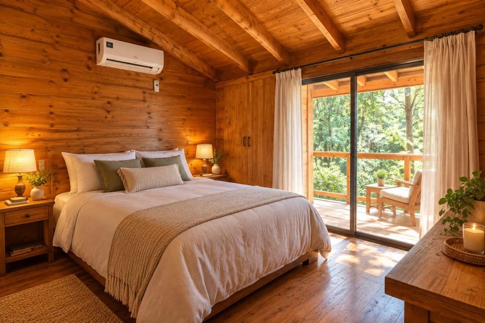 Bed, Photo of the whole room, Bedroom, air conditioner