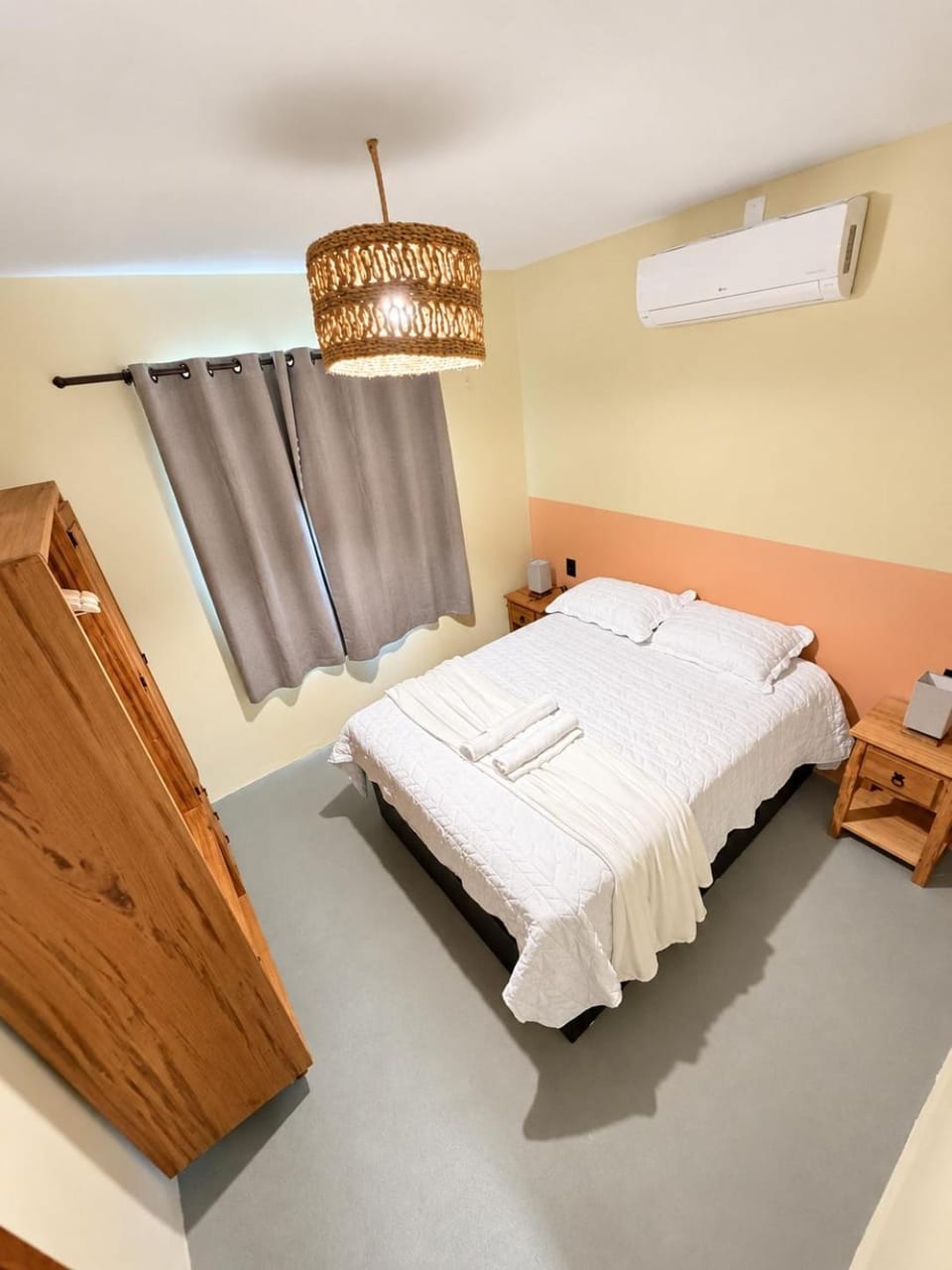 Bed, Photo of the whole room, Bedroom, towels, wardrobe, air conditioner