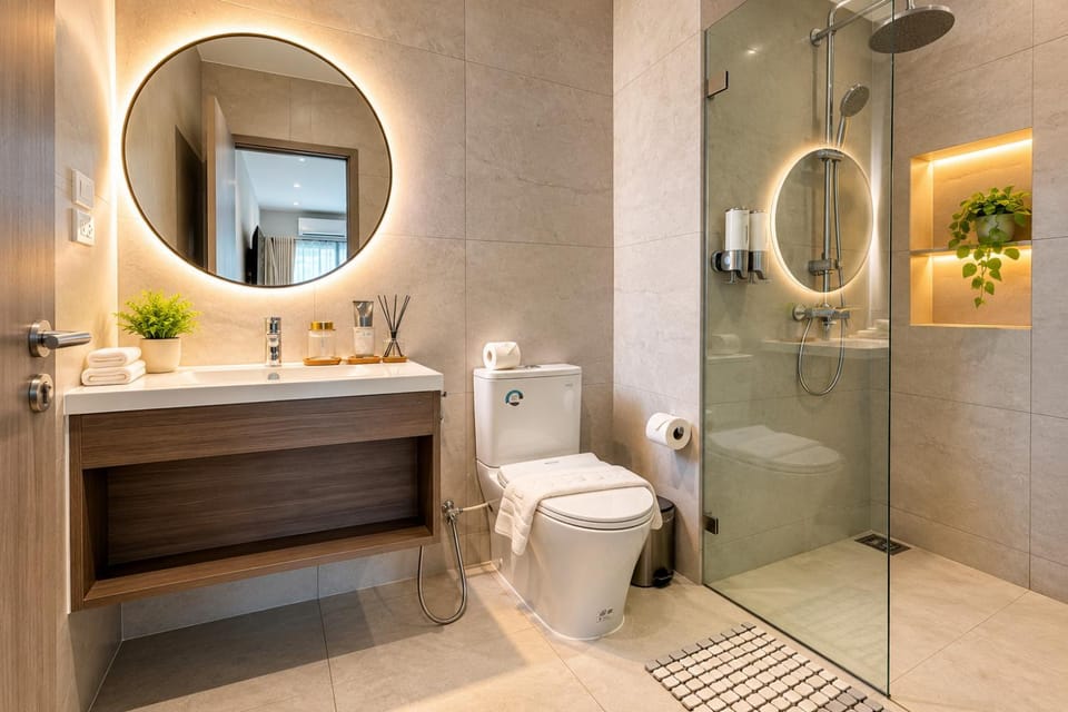 Shower, Toilet, towels