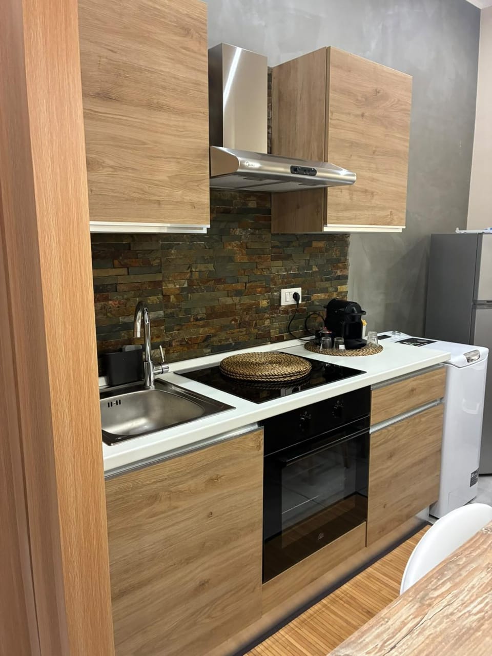 Kitchen or kitchenette, stove