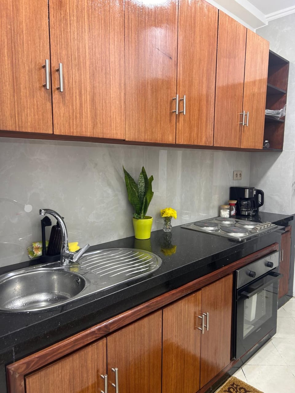 Kitchen or kitchenette, stove