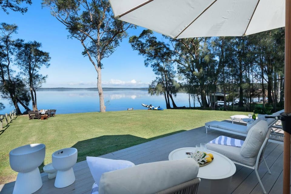 Patio, Garden, Seating area, Lake view, sunbed