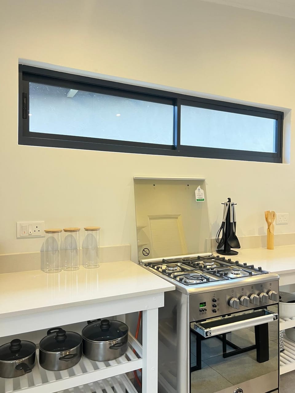 Kitchen or kitchenette, stove