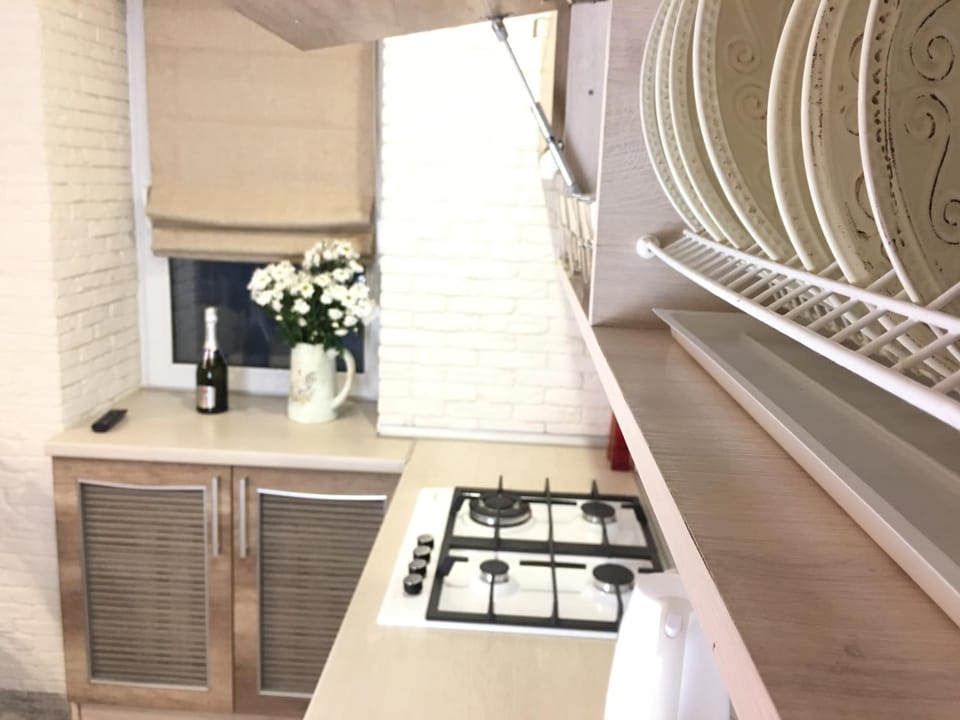Kitchen or kitchenette, stove