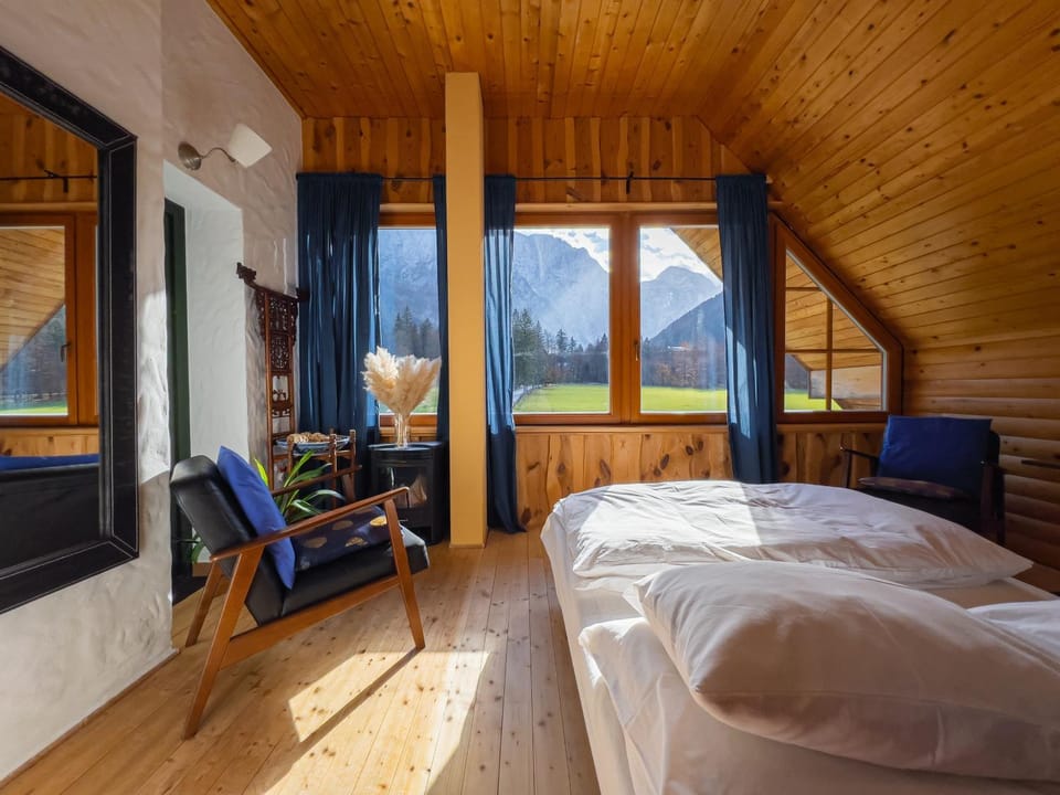 Bed, Natural landscape, Bedroom, Mountain view