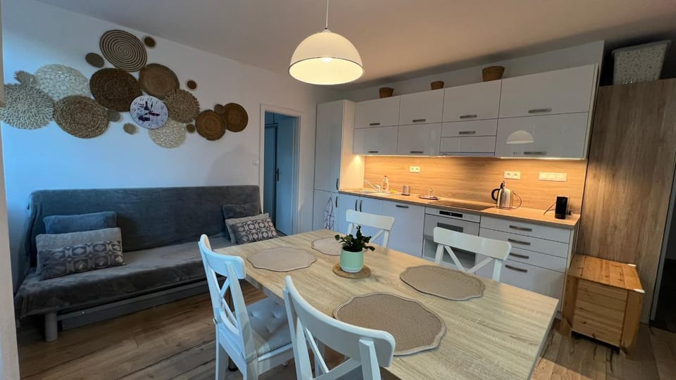 Kitchen or kitchenette, Living room, Seating area, Dining area, stove