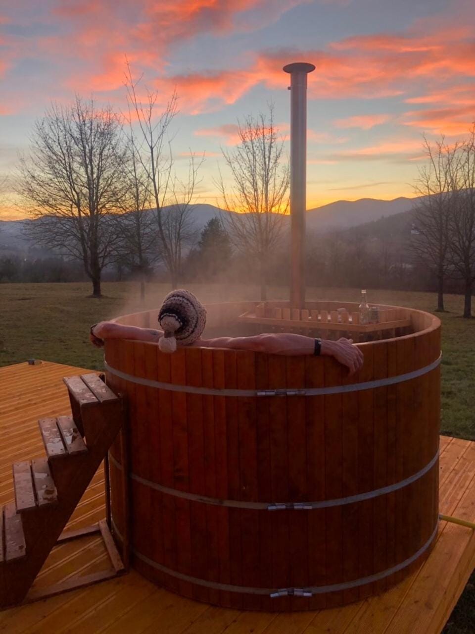 Winter, Garden, Hot Tub, Balcony/Terrace, Spa and wellness centre/facilities, Garden view, Mountain view, Sunset, Open Air Bath