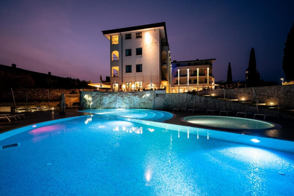 Property building, Night, Pool view, Swimming pool