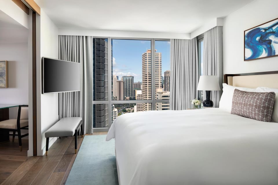 Bed, Bedroom, City view