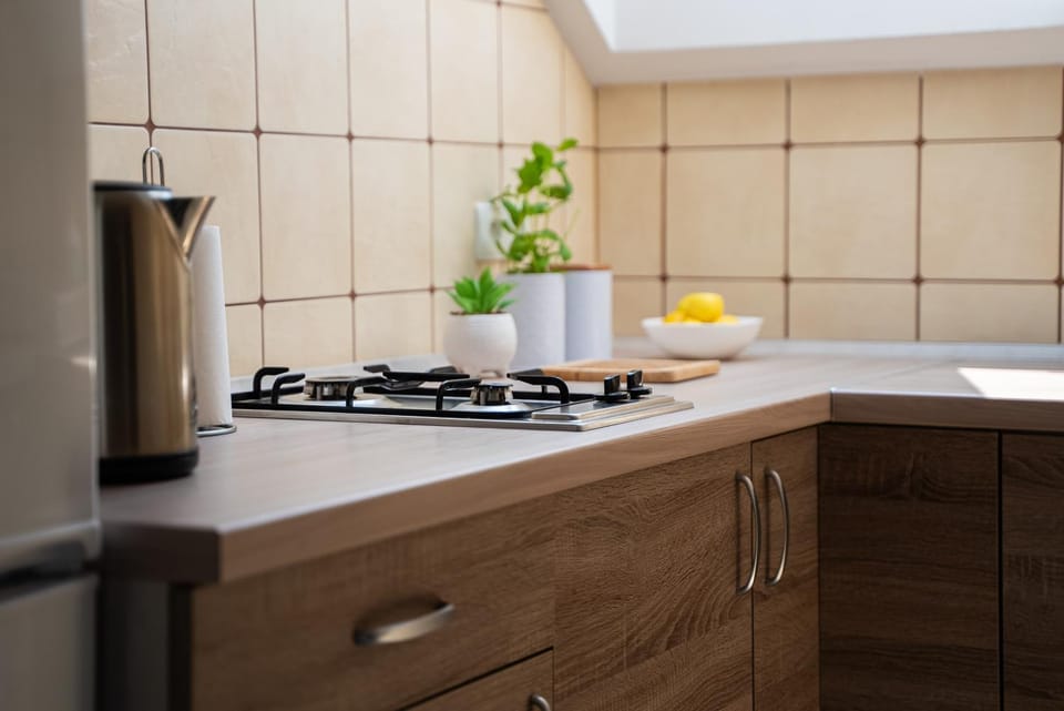 Kitchen or kitchenette, stove