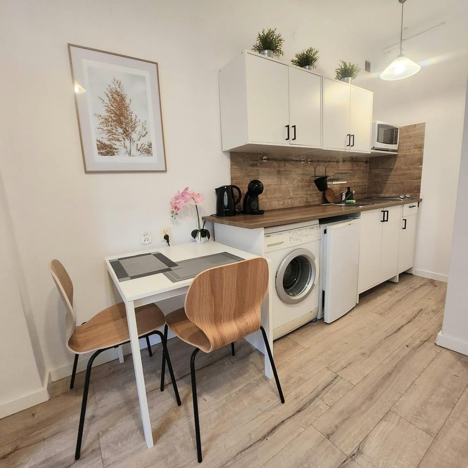 Coffee/tea facilities, Kitchen or kitchenette, Dining area, stove, washing machine