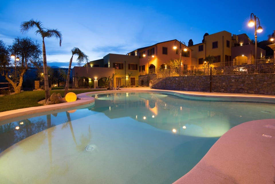 Property building, Swimming pool, Sunset