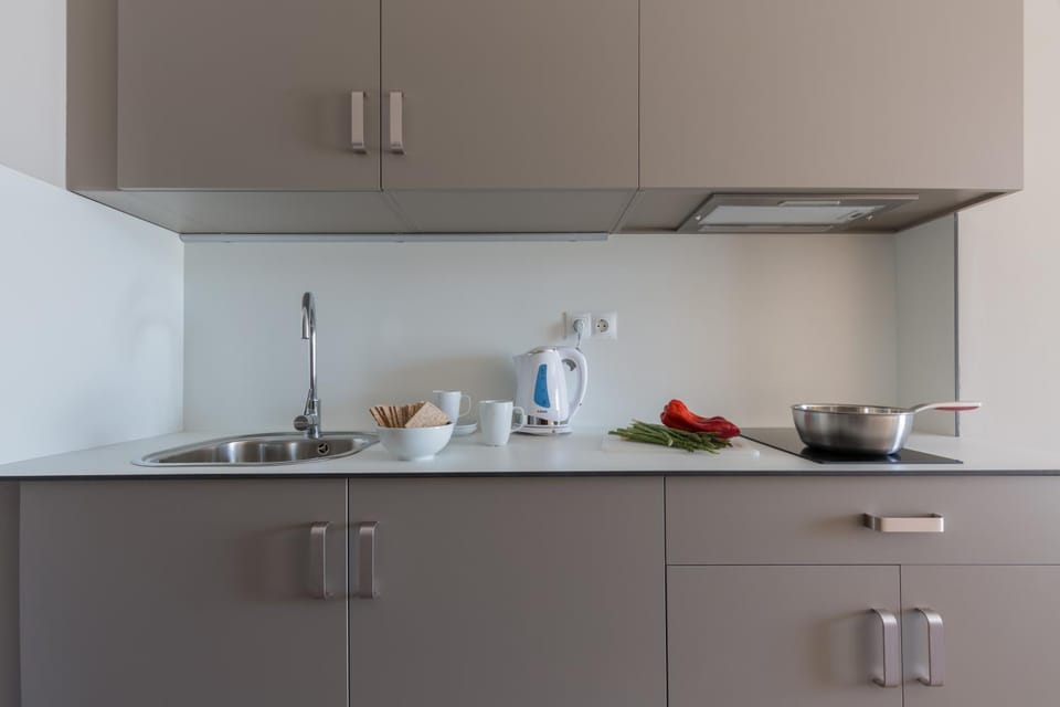 Kitchen or kitchenette, stove