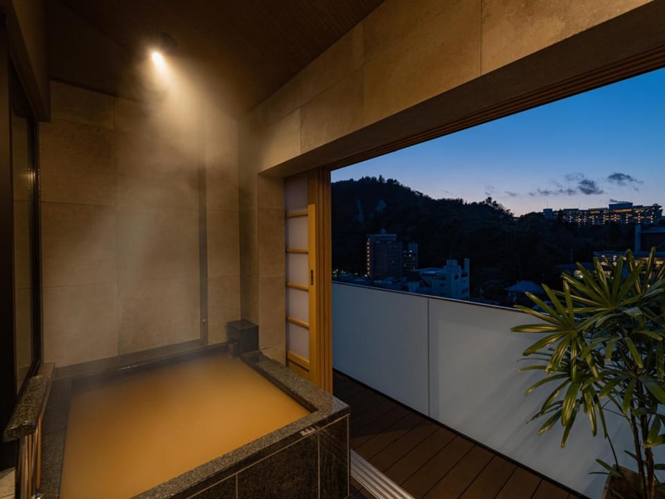 Hot Spring Bath, Photo of the whole room, Sunset, Open Air Bath