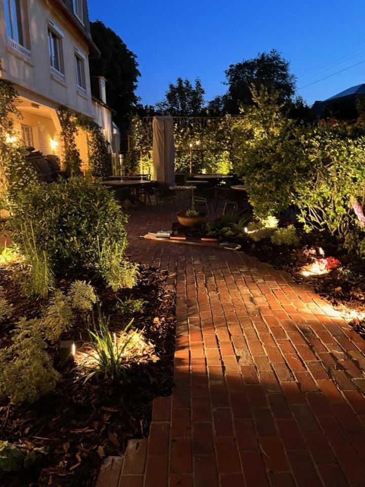Property building, Night, Garden, Garden, Garden view