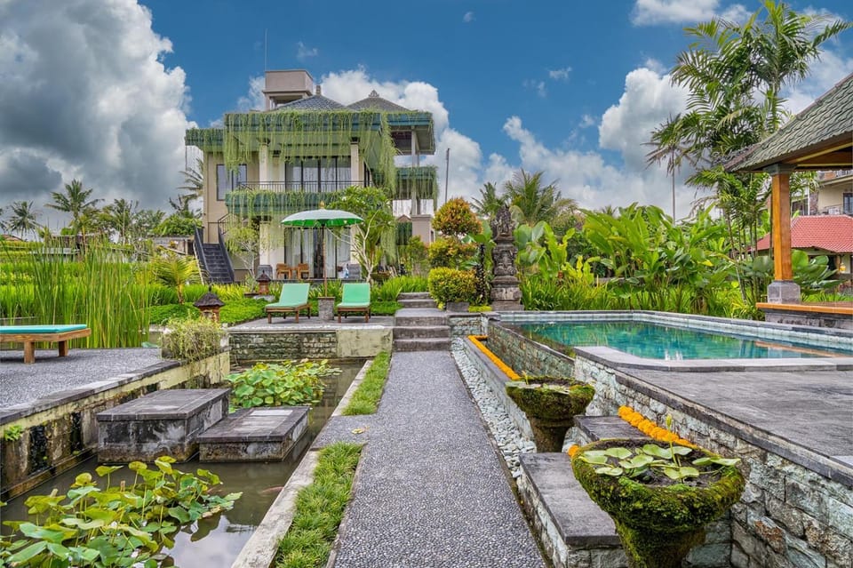 Property building, Spring, Day, Natural landscape, Garden, Garden view, Pool view, Swimming pool, sunbed
