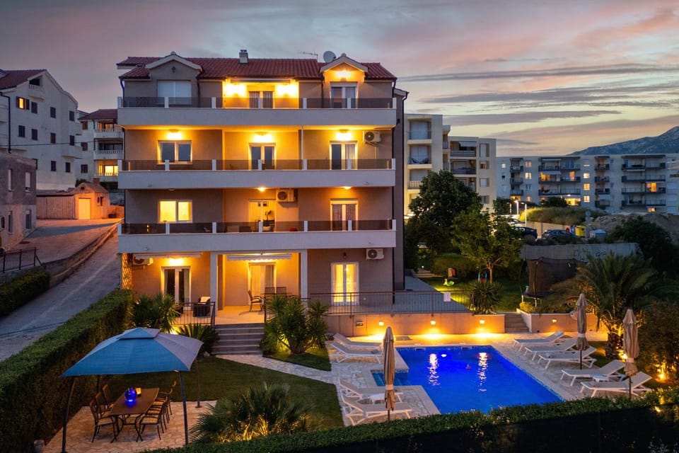 Property building, Night, Swimming pool
