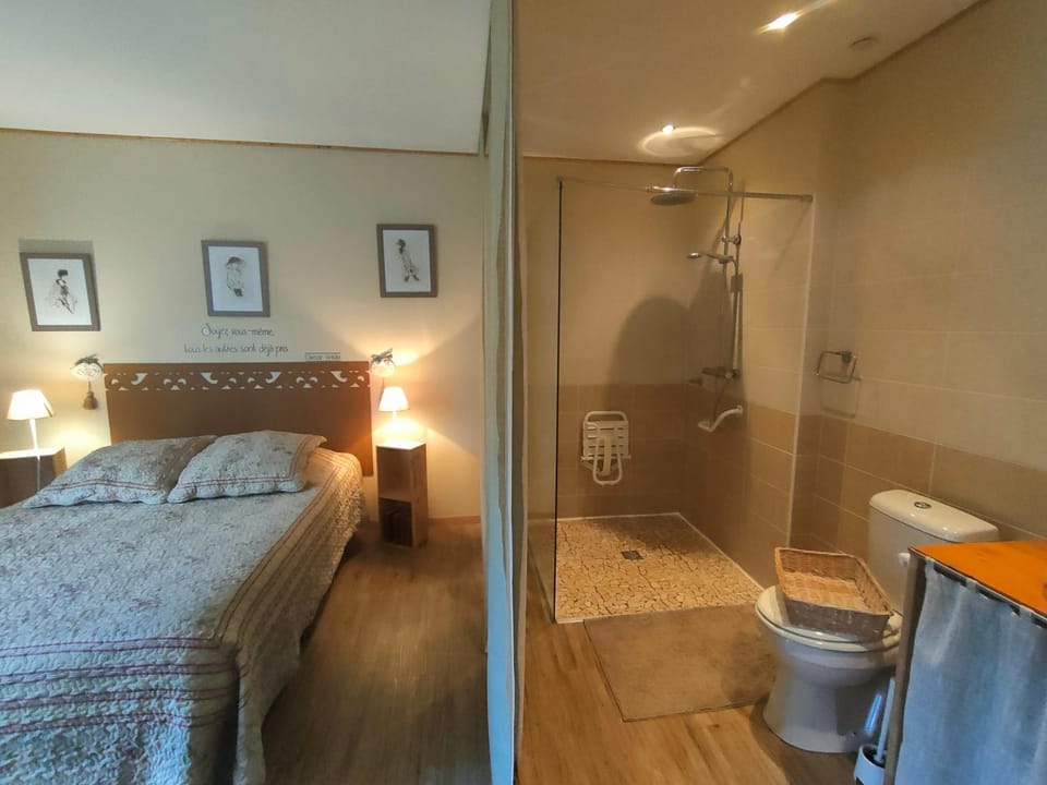 Shower, Toilet, Bed, Bathroom, Photo of the whole room, Bedroom, Facility for disabled guests, acessibility