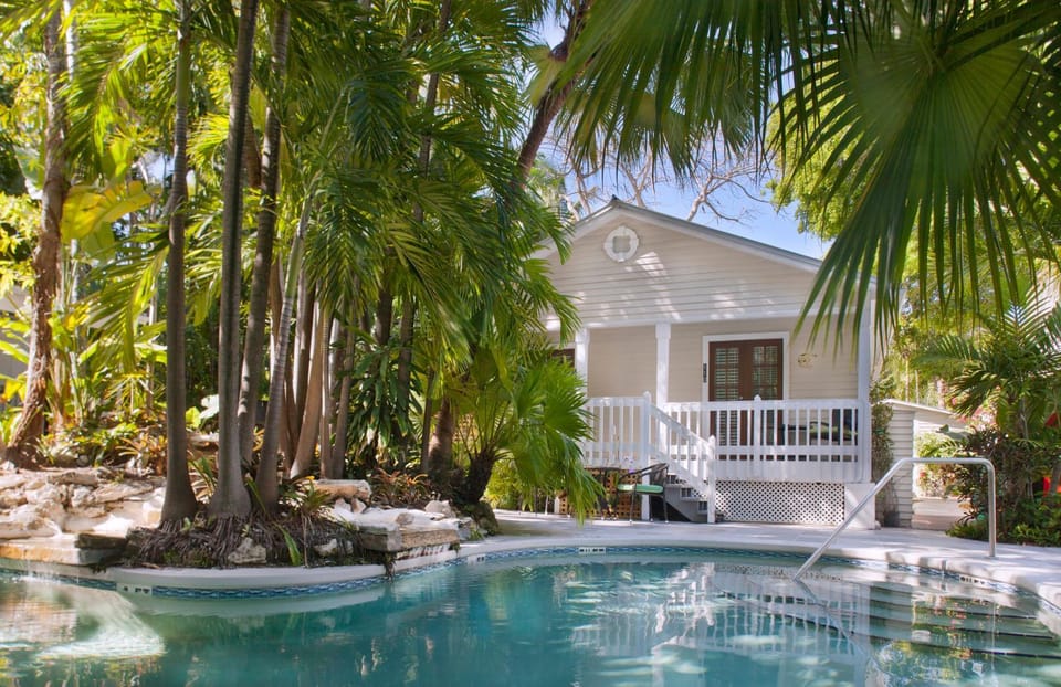 Property building, Patio, Spring, Day, Garden, Garden view, Pool view, Swimming pool