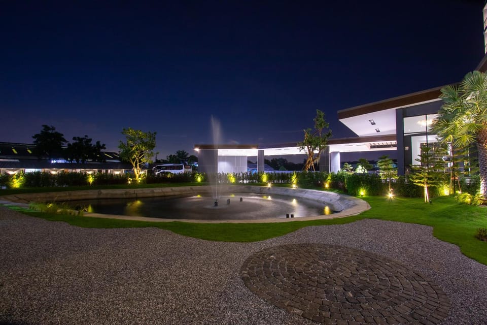 Property building, Night, Natural landscape, Garden, Swimming pool