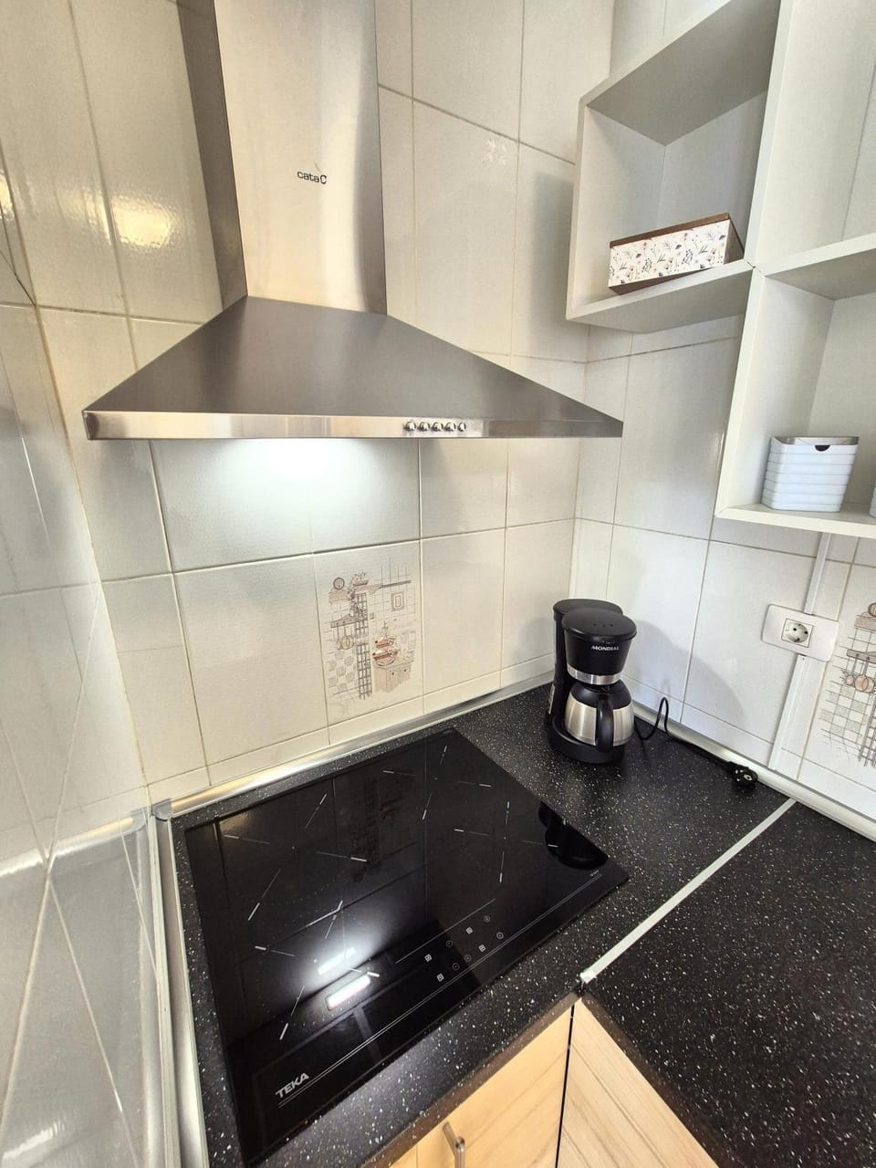 Kitchen or kitchenette, stove