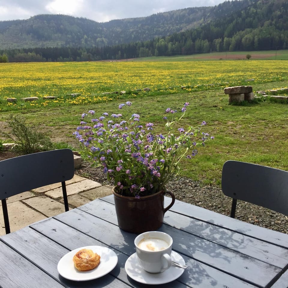 Natural landscape, Food, Mountain view, Breakfast
