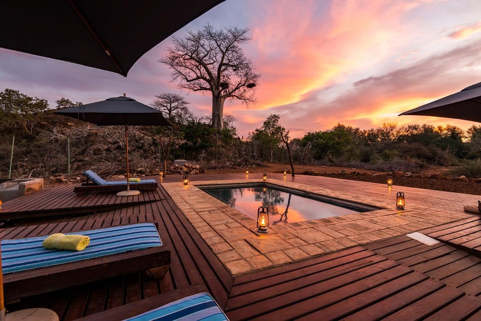 Mountain view, Swimming pool, Sunset