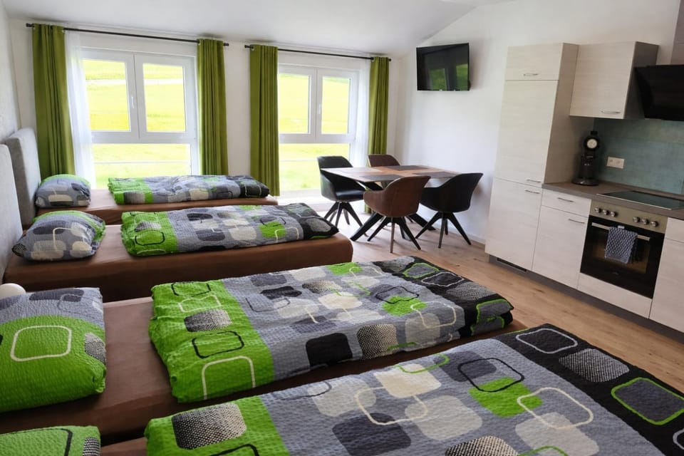 Bed, TV and multimedia, Kitchen or kitchenette, Seating area