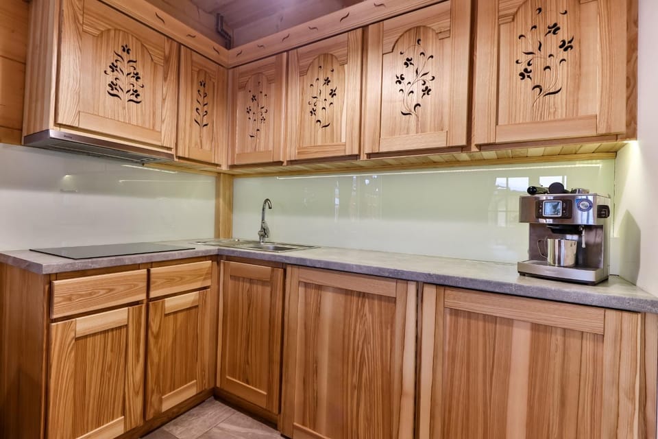 Kitchen or kitchenette, stove