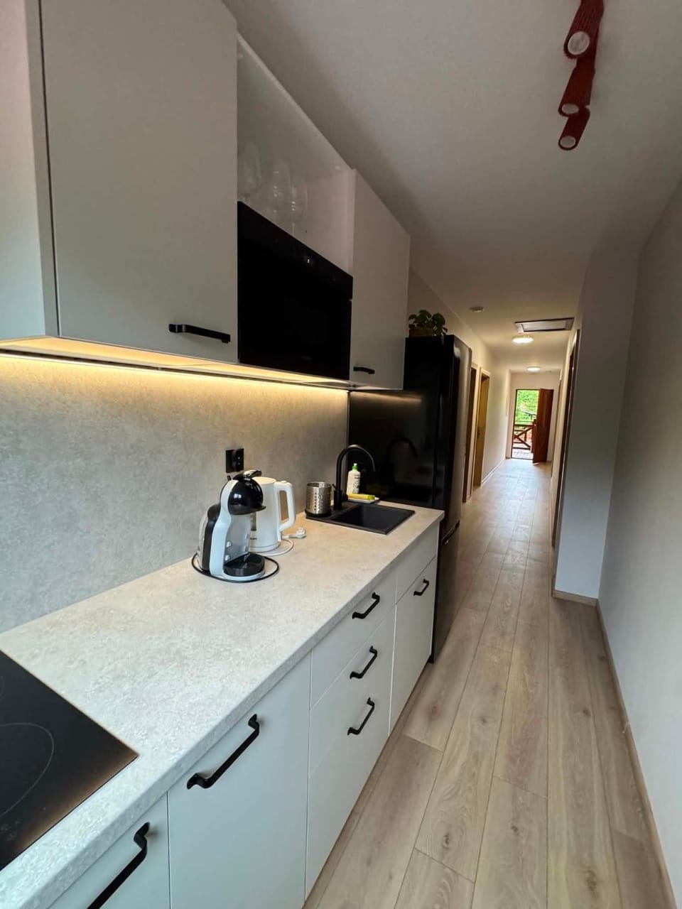 Kitchen or kitchenette, stove