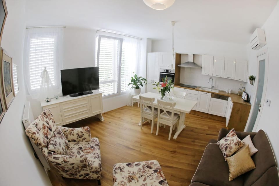 TV and multimedia, Kitchen or kitchenette, Living room, Photo of the whole room, Dining area