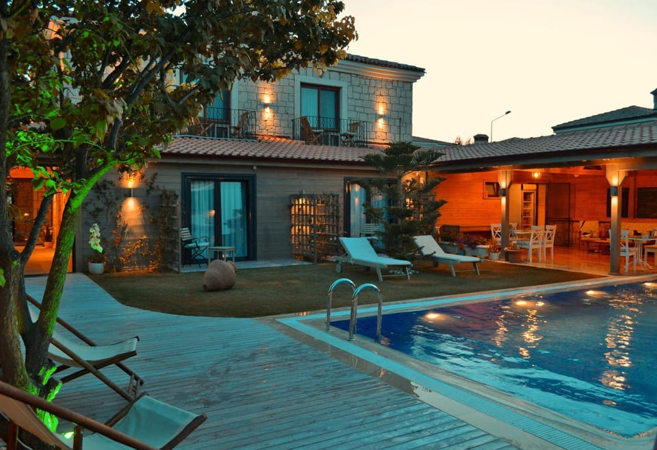 Property building, Swimming pool, Sunset