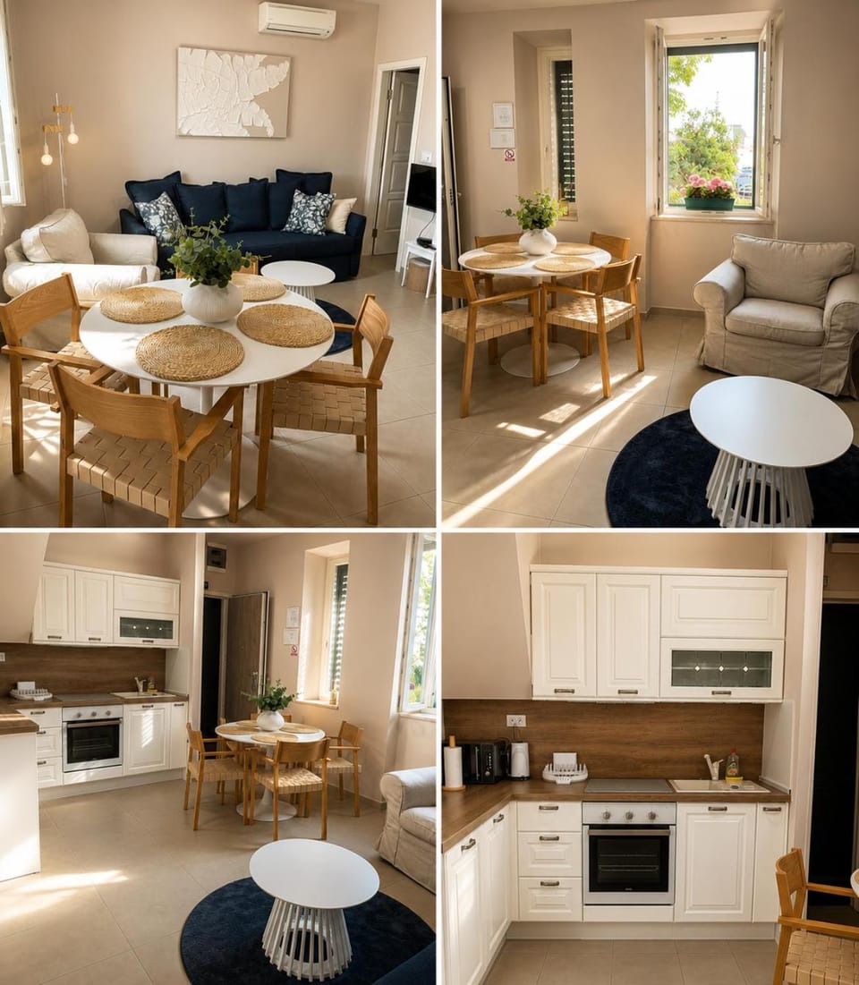 Kitchen or kitchenette, Living room, Seating area, Dining area, oven, stove, air conditioner