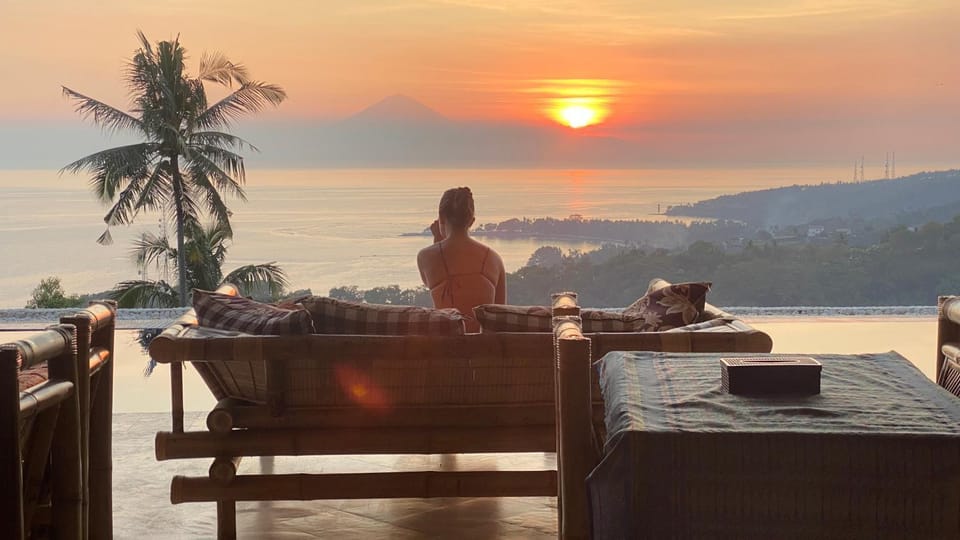Day, View (from property/room), Lounge or bar, Mountain view, Sea view, Swimming pool, Sunset, sunbed, sunbed
