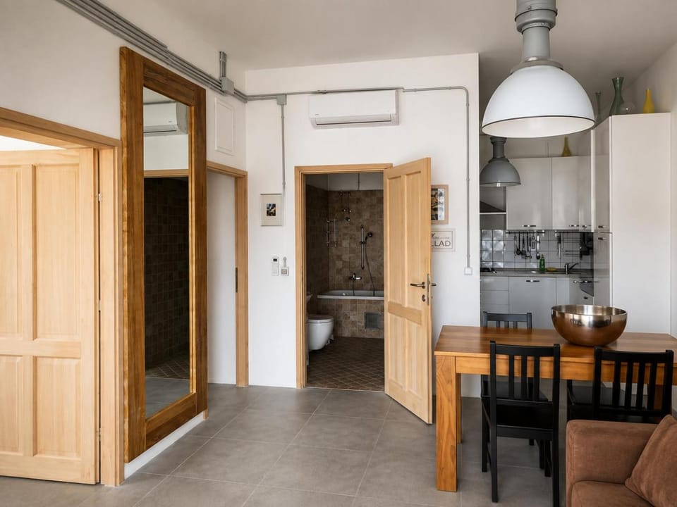 Kitchen or kitchenette, Living room, Dining area, air conditioner