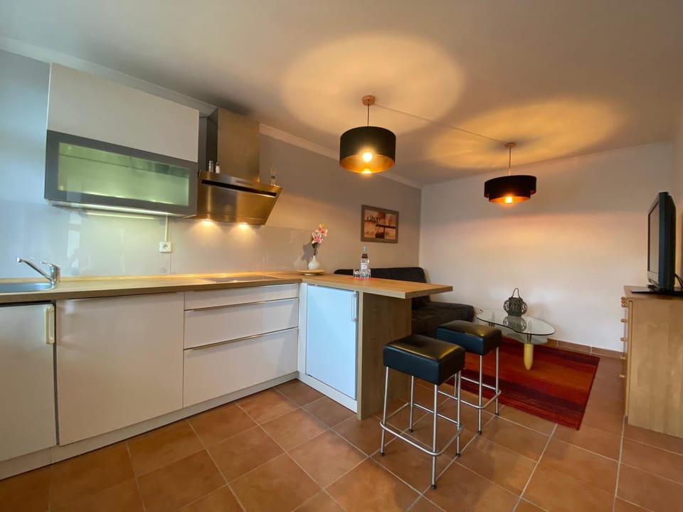 Kitchen or kitchenette, Living room, Seating area, stove, kitchen