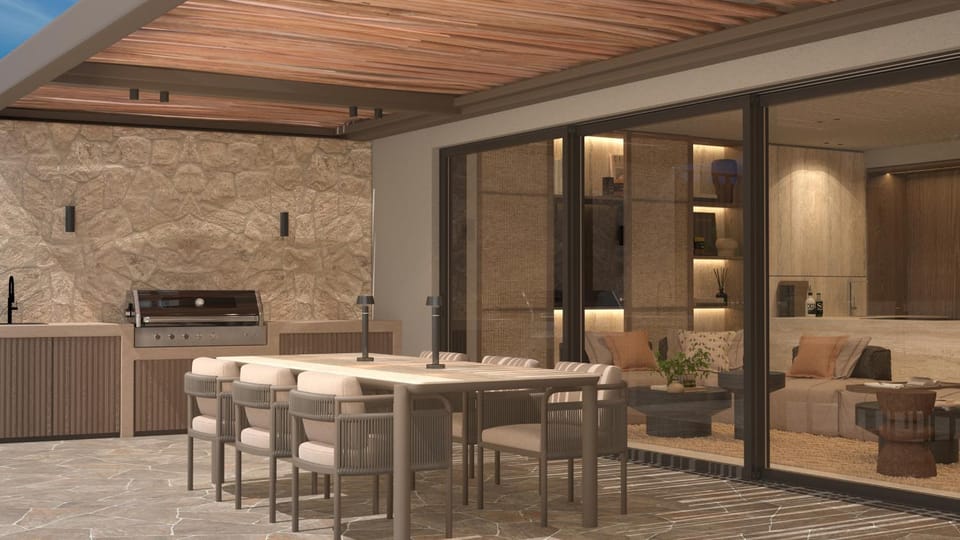 BBQ facilities, Living room, Seating area, Dining area, Sea view