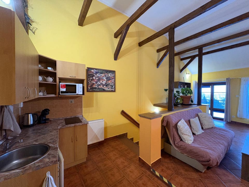 Kitchen or kitchenette, Living room, Seating area