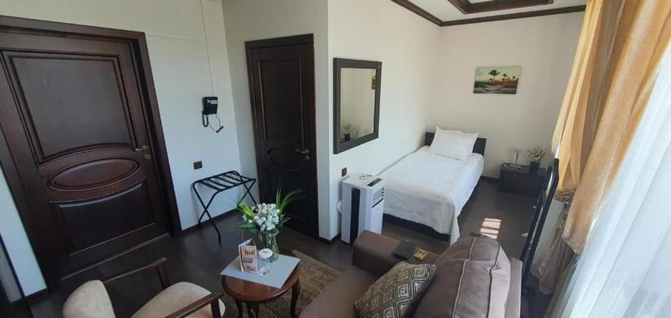 Property building, Bed, TV and multimedia, View (from property/room), Living room, Photo of the whole room, Seating area, Bedroom, Inner courtyard view, wardrobe