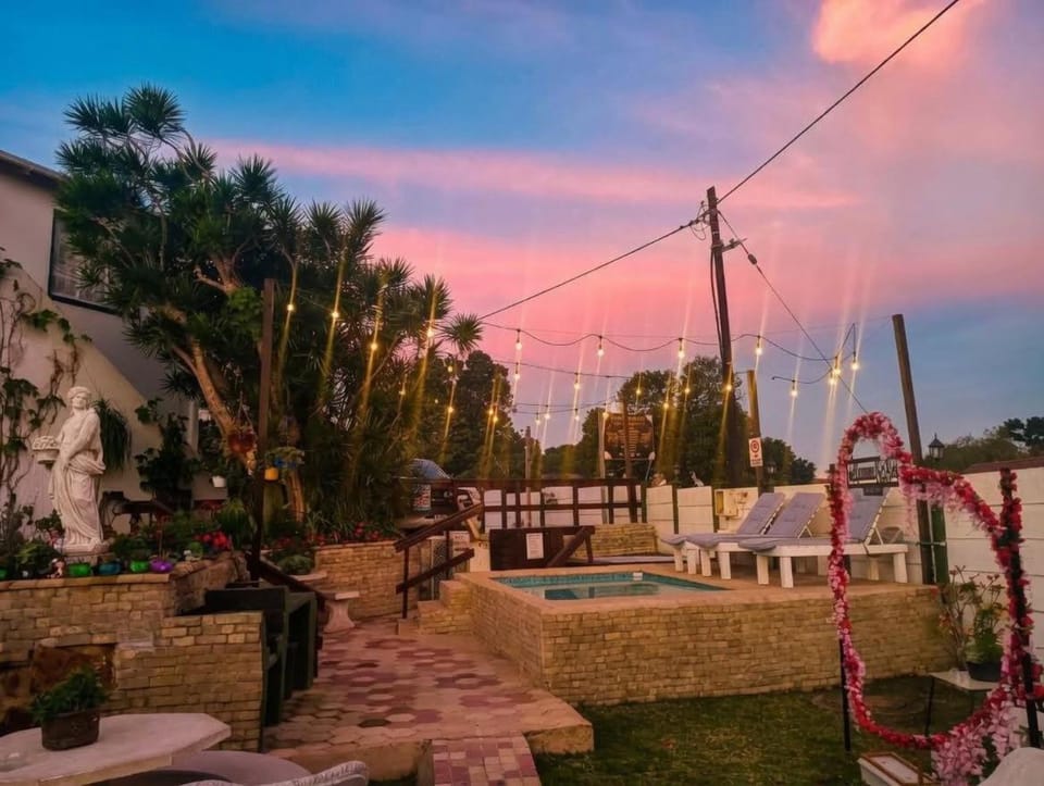 Natural landscape, Garden, Garden view, Pool view, Swimming pool, Sunset