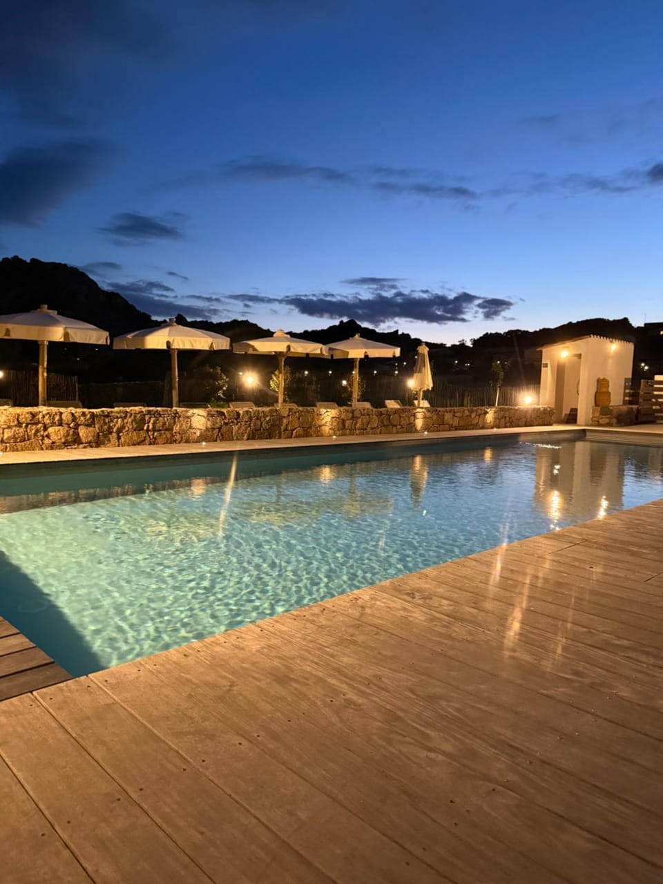 Night, Natural landscape, Pool view, sunbed