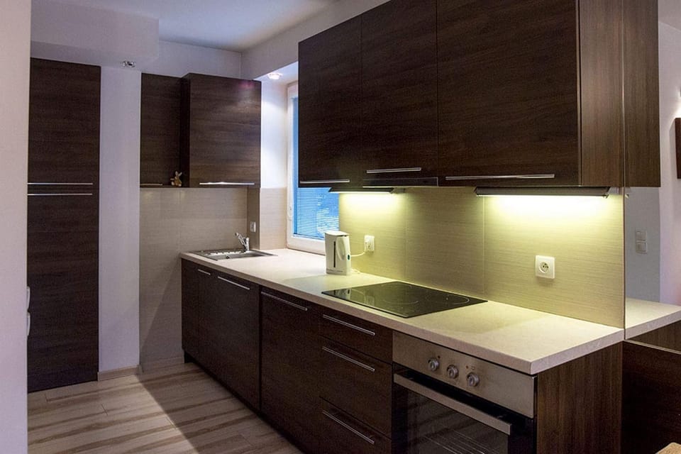 Kitchen or kitchenette, stove