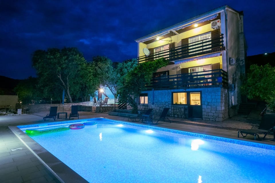 Property building, Swimming pool, Sunset