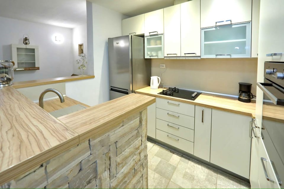 Kitchen or kitchenette, stove