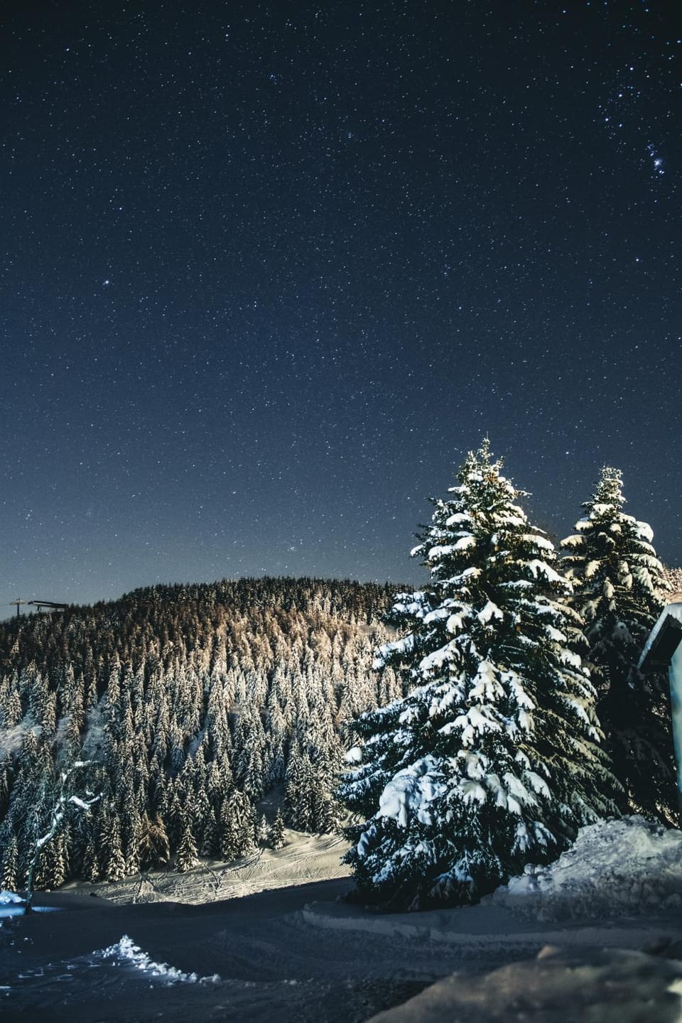 Night, Natural landscape, Winter