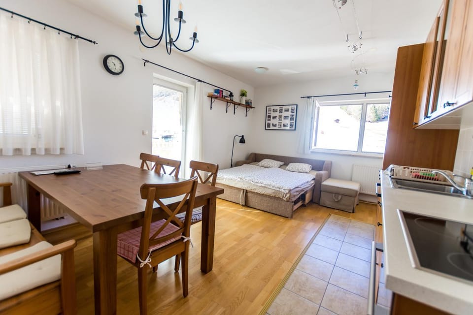 Bed, Living room, Dining area